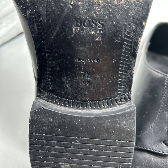 Hugo Boss Mens 7.5 Black Vero Cuoio Leather Dress Oxford Casual Formal - Picture 8 of 9